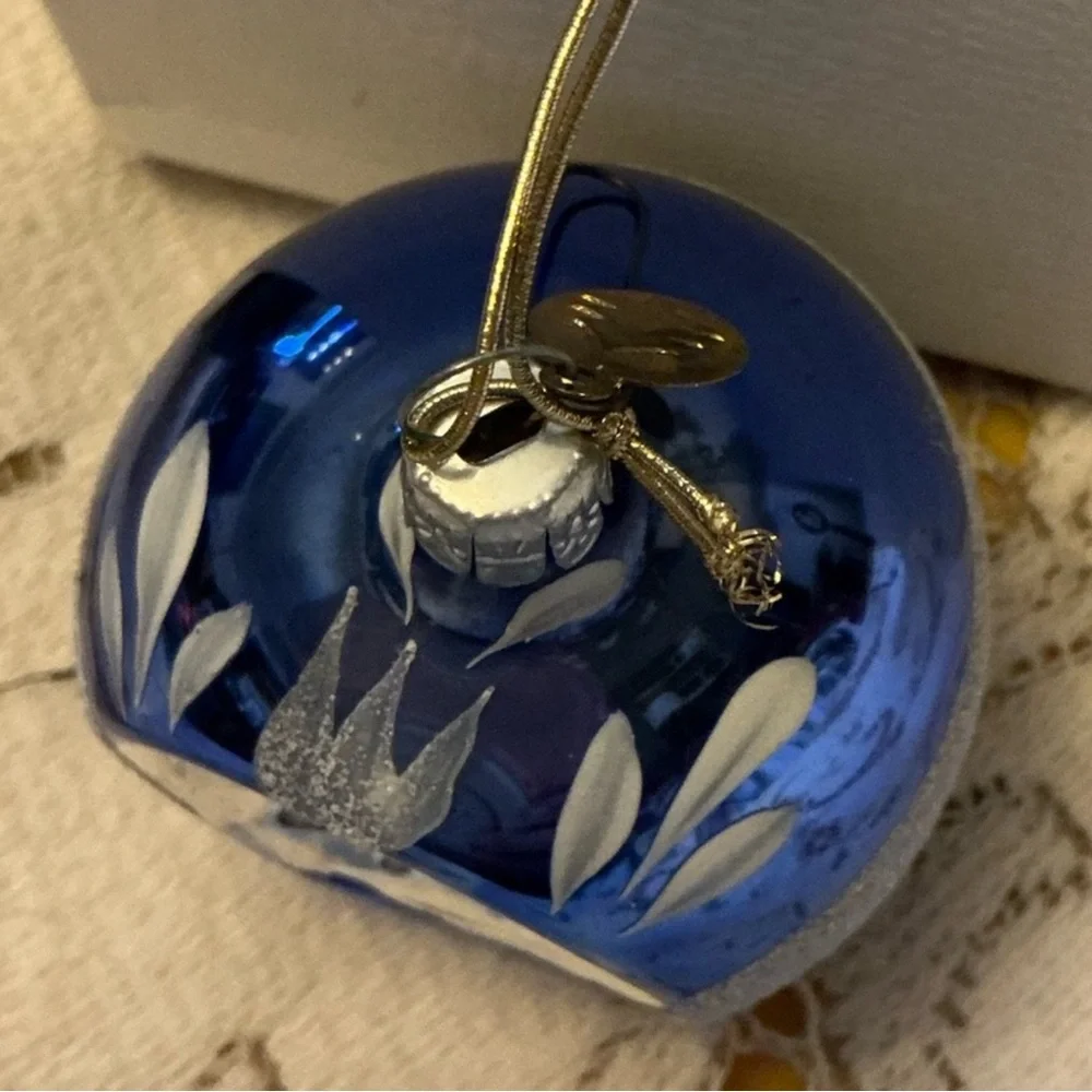 Vintage Blue Silver Indent Reflector Glass Christmas Ornament 2.5”